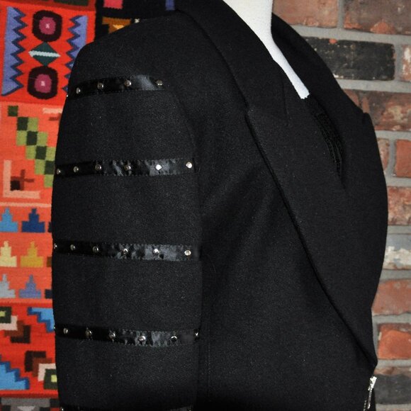 PARASUCO BLACK Wool Tailoreded Fitted CAR Coat Jacket Studded sleeves Zip-up Lrg - Picture 11 of 15